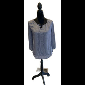 Fred David FD Blouse Top Plus Size XL Blue Gray Polka Dot Pullover Vented Sleeve